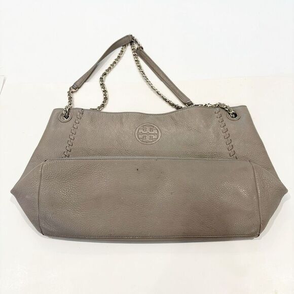 Tory Burch Marion Chain Slouchy Tote Bag French Gray $495.00 FLAW - Picture 7 of 8